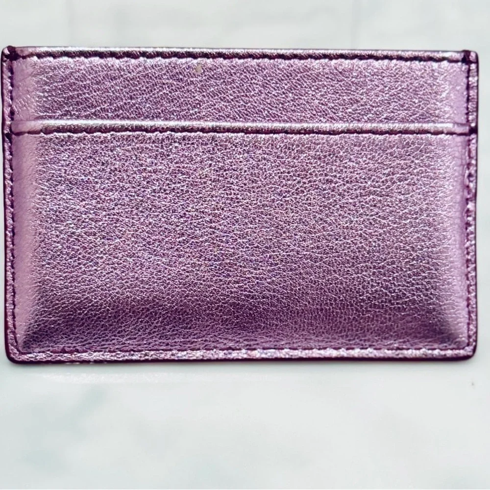 JIMMY CHOO Leather Metallic Lavender Lilac Card Holder logo Wallet NEW